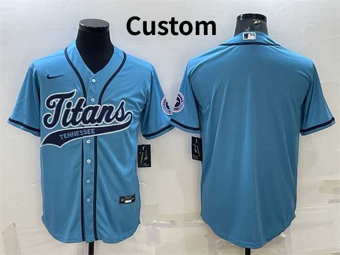 Men%27s Tennessee Titans Custom Blue With Patch Cool Base Stitched Baseball Jersey